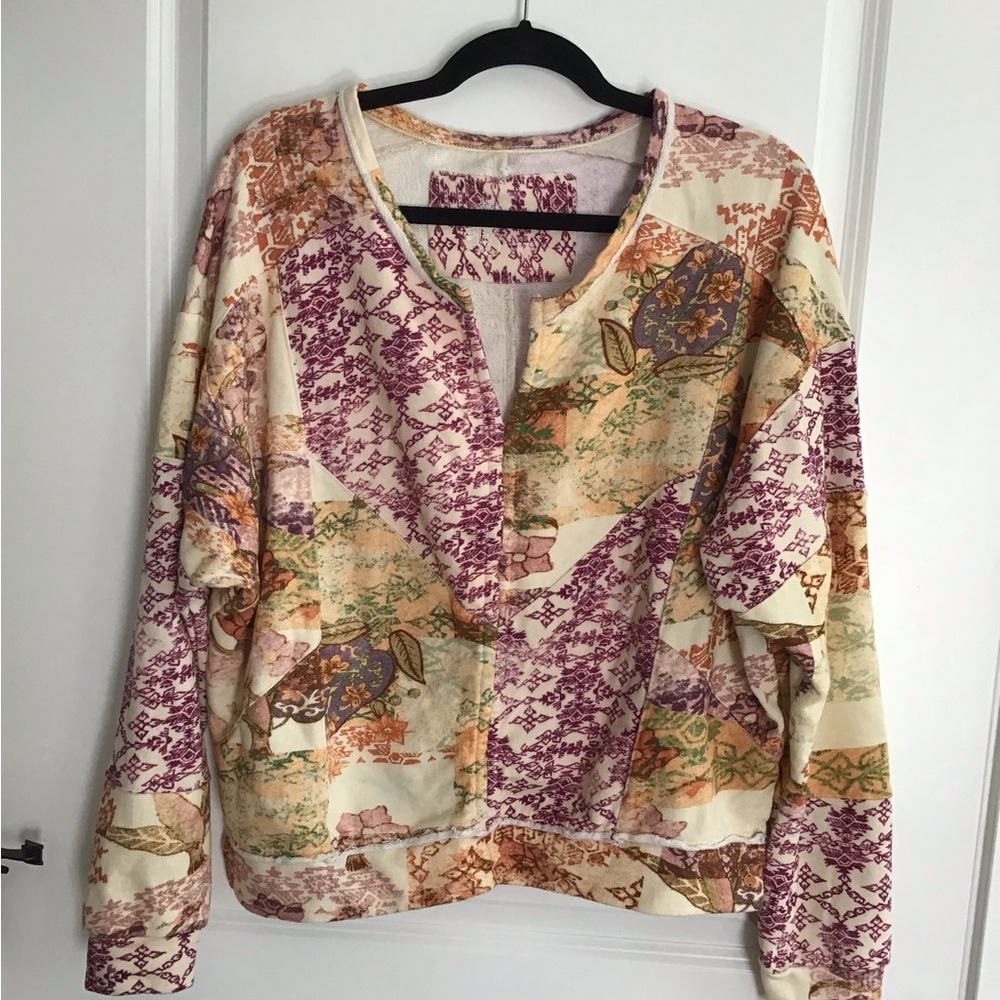 Anthropologie Pilcro Size S‎ Sweatshirt Boxy Floral Patchwork Boho Long Sleeve